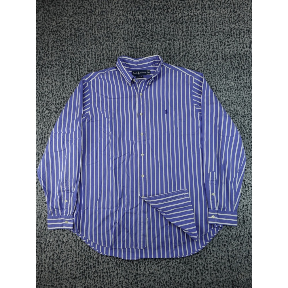 Ralph Lauren Button Down Mens XL Purple Striped Good Classic‎ Fit Long Sleeve